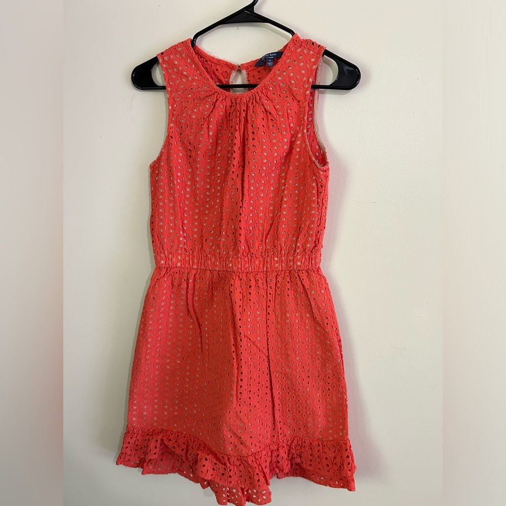Peter Som Vintage Eyelet Sleeveless Orange Mini Dress Hippie Grunge - Picture 2 of 7